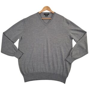 Giorgiolini V-Neck Sweater Mens XXL Gray 100% Extra fine Merino Wool Made Italy